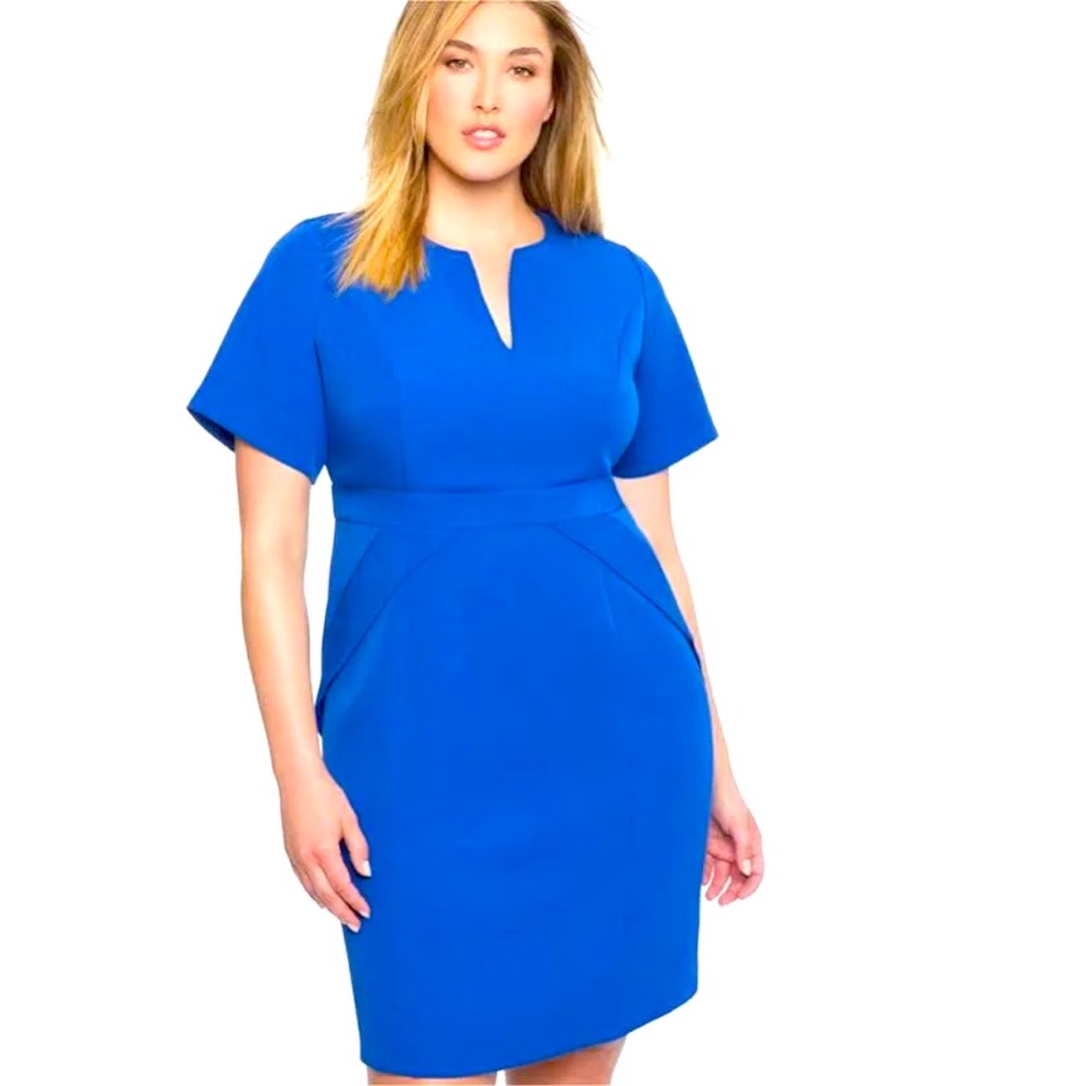 Eloquii V Neck Sheath Dress Blue Size 18